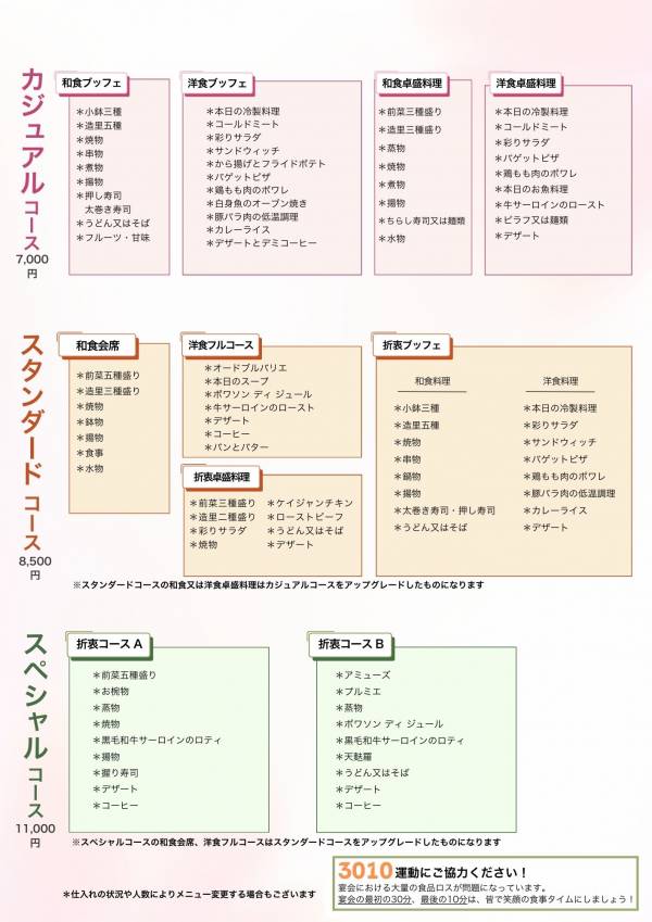 パーティープランメニュー